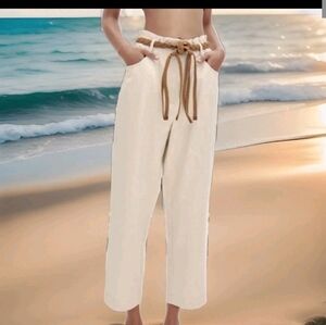 ZARA Pants with Braided Belt(Sand, US L)